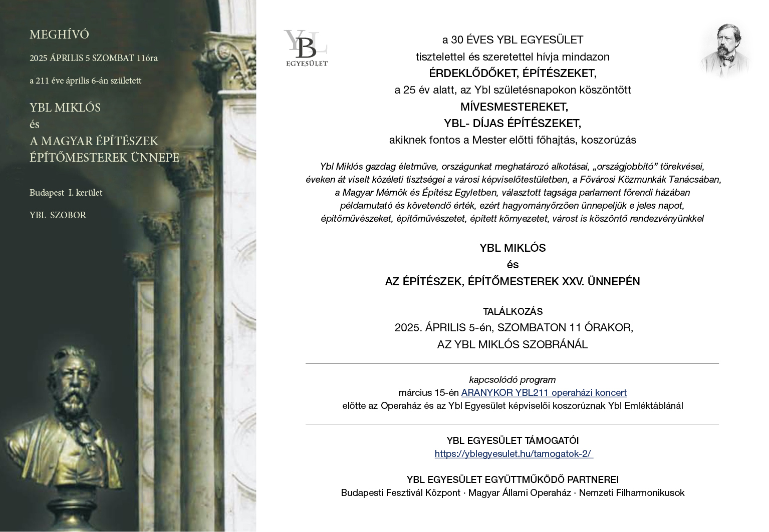 YBL MIKLÓS és A MAGYAR ÉPÍTÉSZEK ÉPÍTŐMESTEREK ÜNNEPE - Meghívó
