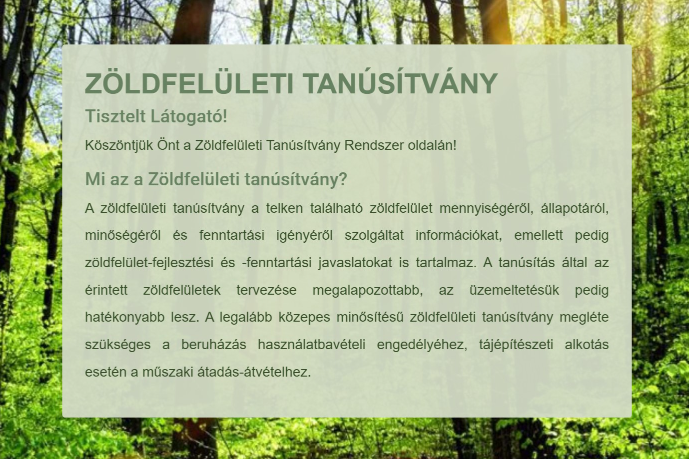 Zöldfelületi tanúsítvány tájékoztató