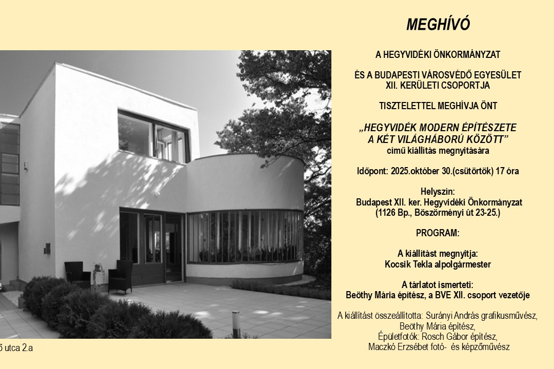 Meghívó - HEGYVIDÉK MODERN ÉPÍTÉSZETE A KÉT VILÁGHÁBORÚ KÖZÖTT című kiállítás