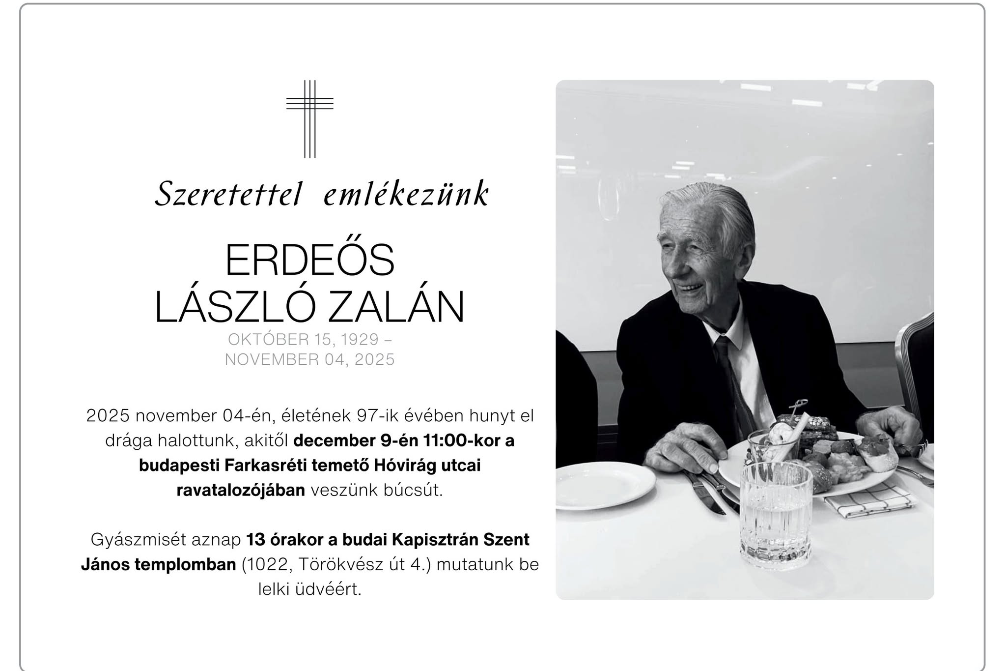 Elhunyt Erdeős László Zalán építész