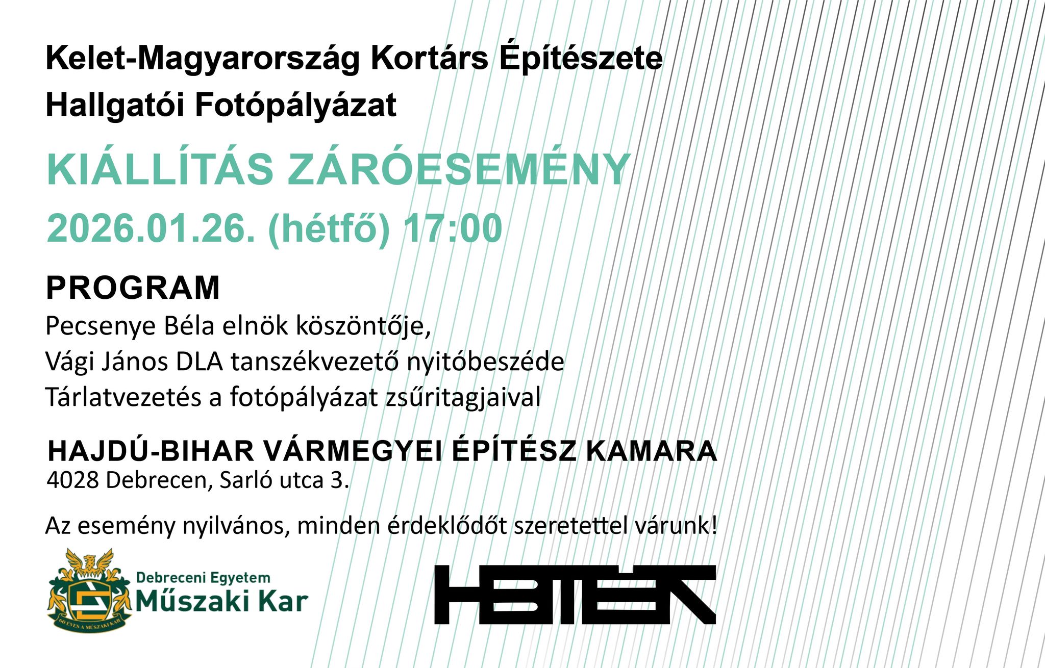 Meghívó - Kelet-Magyarország Kortárs Építészete Hallgatói Fotópályázat kiállításának záró eseménye