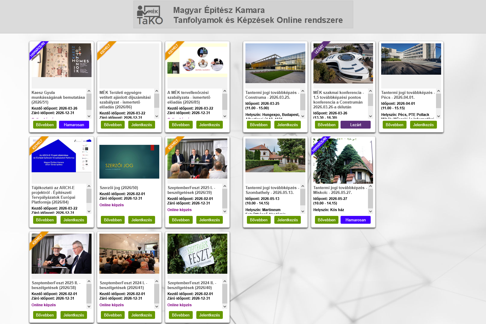 Ingyenes szabályzat ismertető online továbbképzések szakmagyakorlóinknak